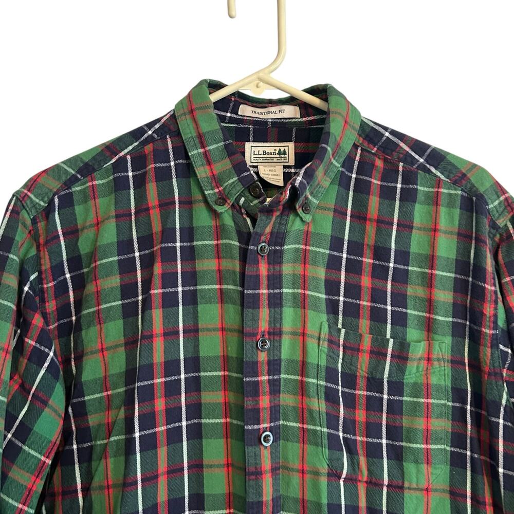LL Bean Green White Plaid Button Down Shirt Mens Sz Large Traditional Fit Cotton - Picture 5 of 16